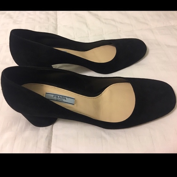 PRADA AUTHENTIC CLASSIC BLOCK SUEDE HEELS - Picture 6 of 7